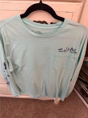 Salt Life mens xl Long Sleeve Pocket Tee in Aqua Blue with Navy Logo